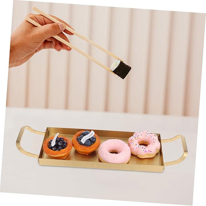 Ciieeo Stainless Steel Barbecue Platter Dual Handles Modern Korean Style Serving Tray for Appetizers Snacks Fruit and Desserts Small Rectangular Design Gold