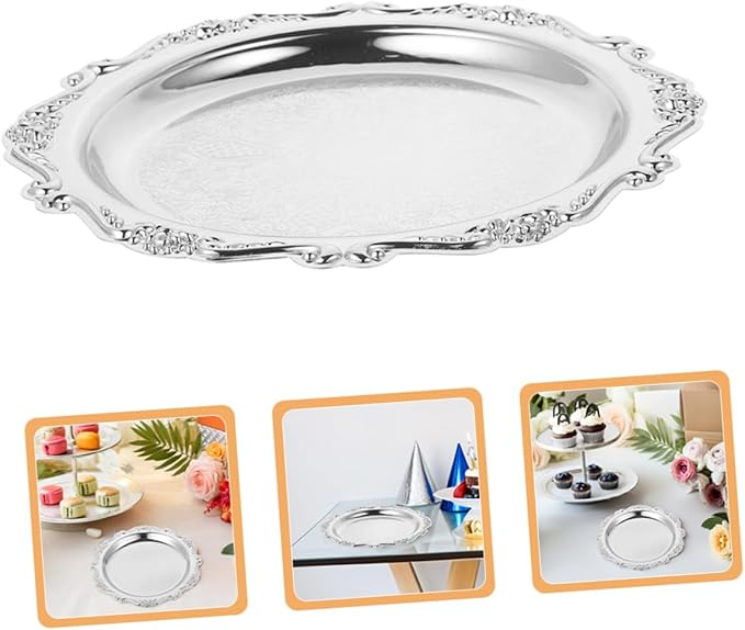 2pcs Iron Snack Plate Vintage Jewelry Holder Decorative Serving Tray for Desserts Cakes Jewelry Chips Dip Easy to Clean