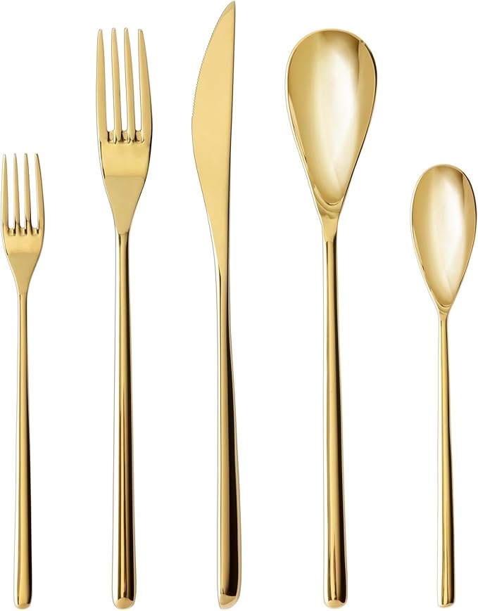 Fortessa Dragonfly 18/10 Stainless Steel, 20 Piece Flatware Set (Service for 4), Brushed Gold