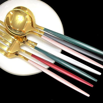 Gugrida 30 Pic Stainless Steel Flatware Sets, Kitchen Utensil Set Service for 6, Tableware sets Include Knife Fork Spoon Dishwasher for SafeService (Pink Gold, 30 Piece)