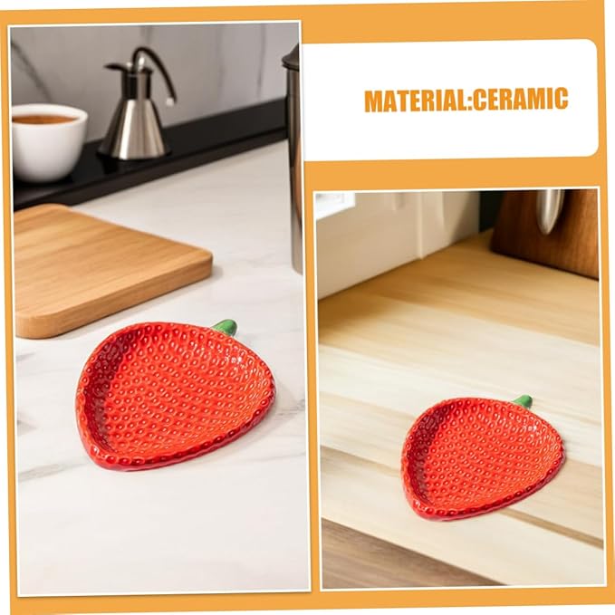 Strawberry Design Ceramic Appetizer Plate Multifunctional Dessert Dish for Sauces Sushi Pastries Snacks Easy to Clean and Portable for Dining and Picnics