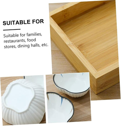 Japanese Style Snack Plate Set Ceramic Divided Dish with Wooden Tray for Dried Fruits Appetizers and Dipping Sauces for Home and Restaurant Use