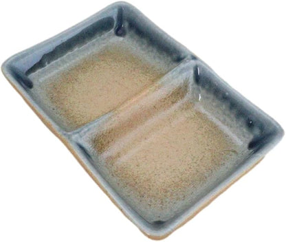 Ebros Gift Artistic Blue River Ao Nagashi Collection Dinnerware Serveware Kitchenware Set Asian Japanese Restaurant Supply (Pack Of 6 Dual Compartment Rectangle Sauce Dishes)