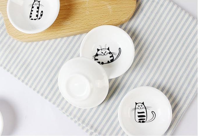 Fashion & Lifestyle Japanese Cute Cat Ceramic Sauce Dish, Seasoning Dish Sushi Soy Dipping Bowl, Appetizer Plates, Serving Dish for Kitchen Home Set of 12