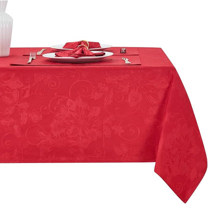 Rectangle Christmas Jacquard Table Cloth Waterproof Elegant Damask Floral Pattern Heavy Weight Wipeable Wrinkle Free Fabric Table Covers for Dinner or Daily Uses(Dark Red/60x120 Inch)
