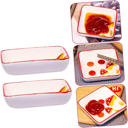 Cabilock 2pcs Mushroom Pattern Ceramic Condiment Dish Seasoning Sauce Plate Dish Appetizer for Cottagecore Kitchen