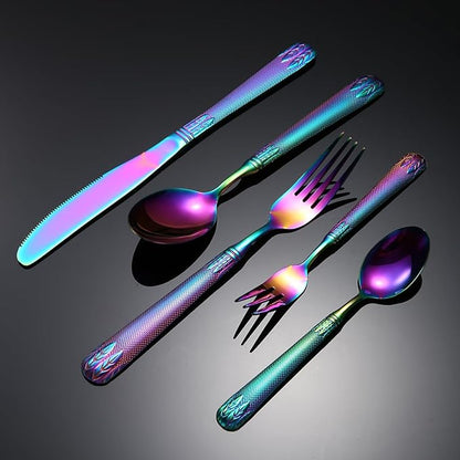 Stainless Steel Flatware serving set,Home Kitchen Eating Tableware Set,Dishwasher Safe,For Home Kitchen Restaurant Hote 5/20/30/40/50/60 Pieces Wheat Ears Stainless Steel Tableware Embossed Handle Tab