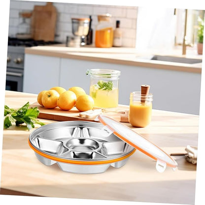 GLEAVI Stainless Steel Divided Serving Tray Lid Family Sized Fruit and Vegetable Tray Multipurpose Snack Container for Fresh Food Storage and Outdoor Use