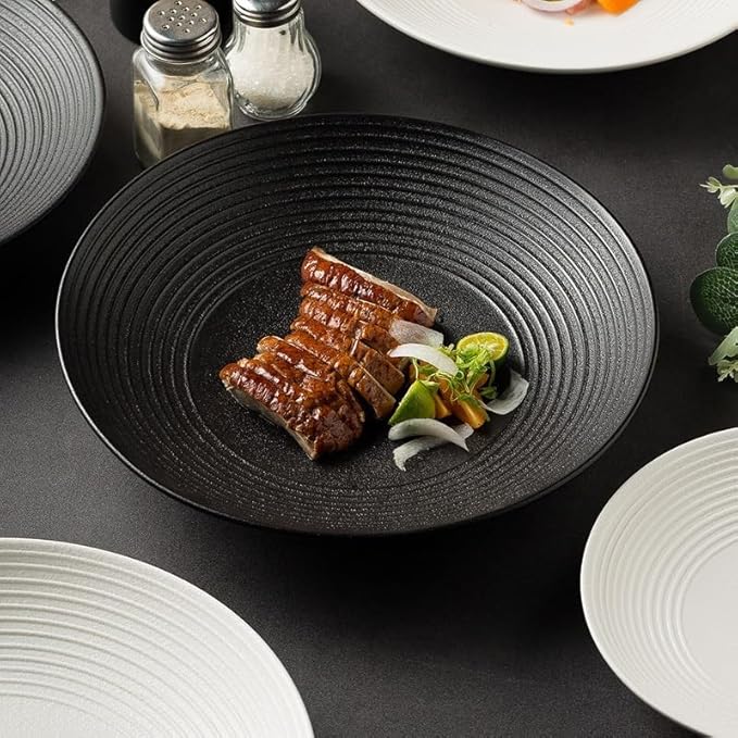 Kitchen Plates Round Moon Deep Plate Ceramic Appetizer Pasta Home Salad Large Soup Bowl Restaurant Tableware Western Food Kitchen Restaurant Plates(A,7.5 in)