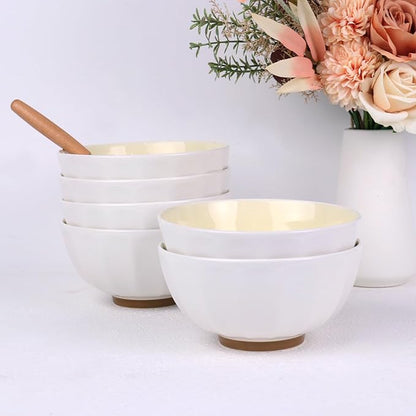 6-Piece Pasta Bowls 24 oz, Yellow Porcelain 6 inch, Microwave Oven Dishwasher Safe Scratch Resistant