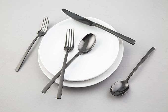 Cambridge Silversmiths Beacon Black Sand Mirror 20-Piece Flatware Set, Service for 4