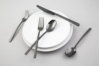 Cambridge Silversmiths Beacon Black Sand Mirror 20-Piece Flatware Set, Service for 4