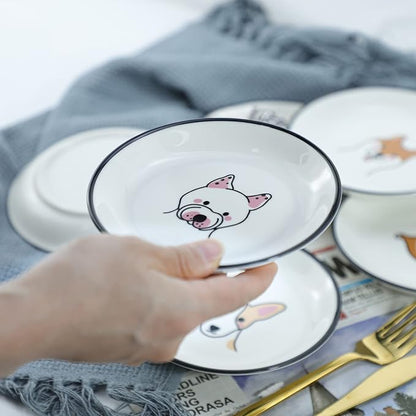 Funny Dogs Head and Butt Pattern Ceramic Sauce Dishes, Seasoning Dishes, Sushi Soy Dipping Bowls, Appetizer Plates, Dessert Plates, Little Cat Bird Feeding Bowls, Set of 6-Dogs-5 Inch