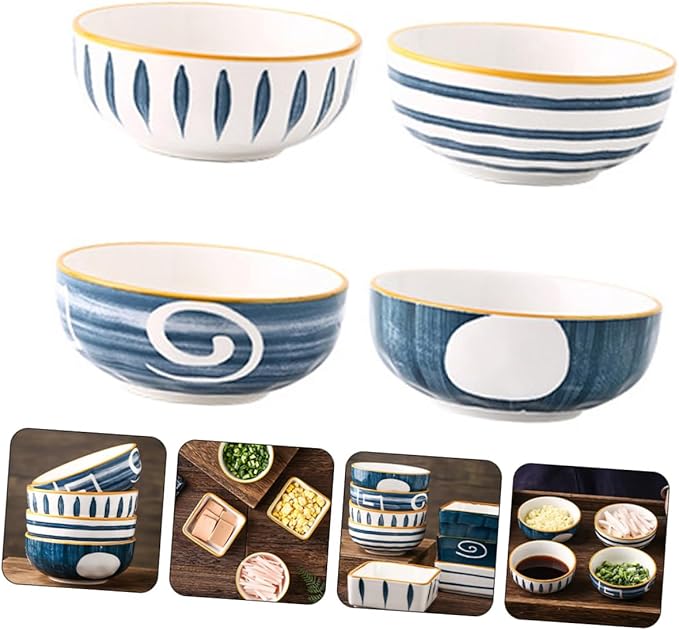 Unomor 4pcs Ceramic Condiment Dishes Japanese Style Sauce Plate Appetizer Serving Dishes