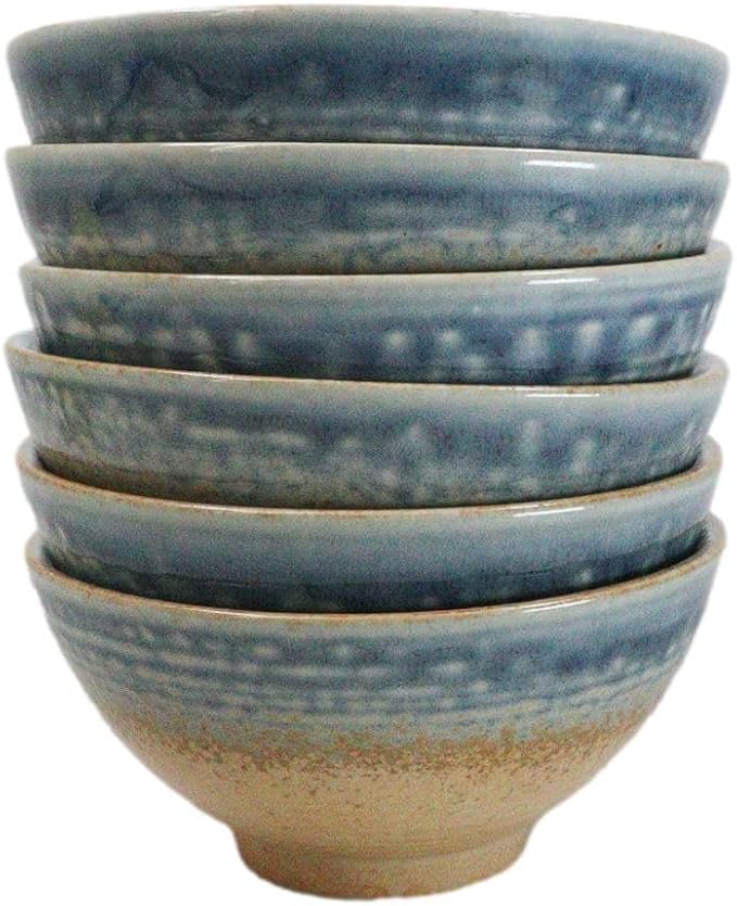 Ebros Gift Artistic Blue River Ao Nagashi Collection Dinnerware Serveware Kitchenware Set Asian Japanese Restaurant Supply (Pack Of 6 Small Rice Soup Appetizer Bowls 10oz)