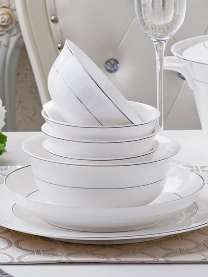 Dinnerware Set Dishes and Plates Sets Kitchen Tableware Ceramic Plates and Dishes Bowls 60pcs Combination Jingdezhen Ceramic-White