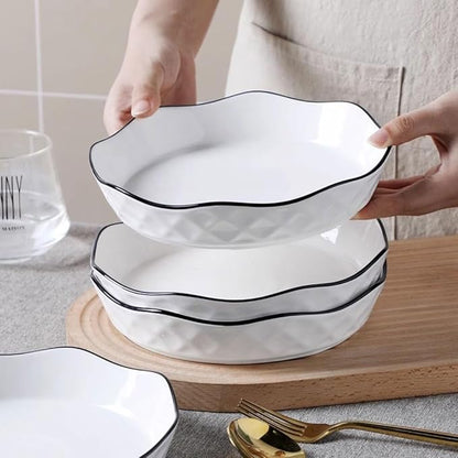 SONGCHAO Party Supplies Ceramic Plate Dish Plate Home Deep Soup Plate Simple Nordic Creative Kitchen Plate Lace Plate Fruit Plate Rice Plate Party Plates
