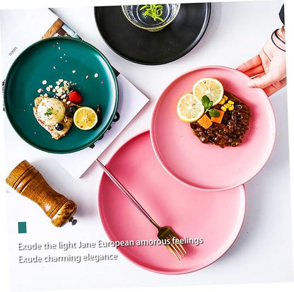 KICHOUSE Ceramic Steak Plate 8 Inch Microwave Safe Food Serving Dish Pink Glazed Ceramic Plate for Western Cuisine for Dinner Parties and Everyday Use