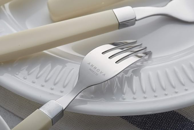ANNOVA Silverware Set Stainless Steel Colorful Tableware Kitchen Flatware Set Utensils, Includes Dinner Knives, Forks, Spoons, Salad Forks & Dessert Spoons (Cream, 20 Pieces)