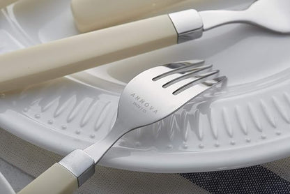 ANNOVA Silverware Set Stainless Steel Colorful Tableware Kitchen Flatware Set Utensils, Includes Dinner Knives, Forks, Spoons, Salad Forks & Dessert Spoons (Cream, 20 Pieces)