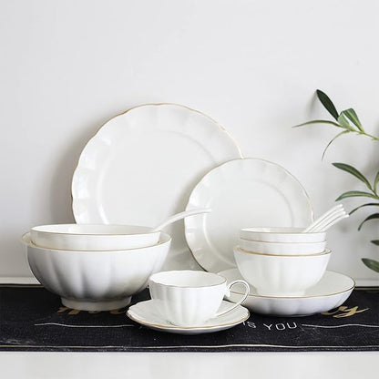 Ceramic Dinnerware Set Collection - Penh Ceramics Bowls and Plates Sets, 16 Piece Dish Set Includes Dinner Plate, Salad Plate, Soup Bowl, and Mug, Tableware Combination Set, White