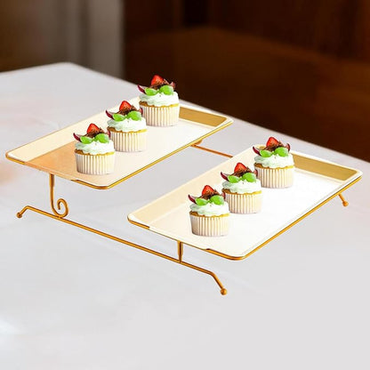 Wooden Serving Tray, Acacia Wood Fruit & Vegetable Display Platter for Countertop, Hotel, Party, Holiday- Gold