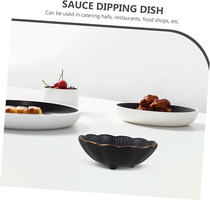 Amosfun 1Pc Black Ceramic Seasoning Dish with Rim Snack Plate for Appetizers for Home Restaurants and Catering Events