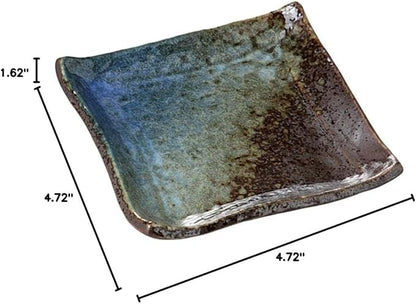 Japanese Mino ware Ceramic Serving Dishes 4.7 Inches, Set of 4, Seasoning Dishes, Sauce Dish, Sushi Dipping Bowl, Appetizer Plates, Aofuki Blue and Brown M30219