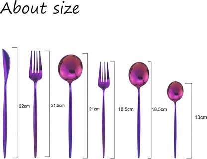 JASHII Silverware Set, Mirror Polished Purple Flatware Cutlery Set Service for 4, Shiny Finish 24 Pieces Stainless Steel Utensils Set Dinner Knife Fork Spoon Dessert Fork Salad Spoon Dishwasher Safe