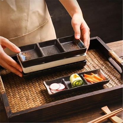Appetizer Plates Ceramic Sauce Dish Three-grids Appetizer Serving Dish Reusable Seasoning Storage Plate Snack Dish for Condiment