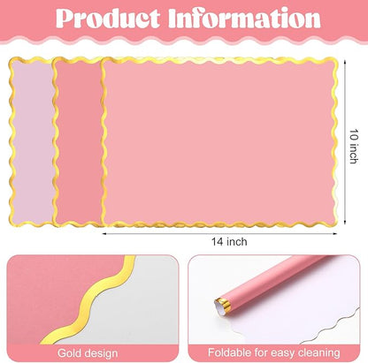 150 Pcs Disposable Paper Placemats Bulk 10"x14" Rectangle Place Mats with Scalloped Edges Dining Table Mat for Wedding Birthday Easter Party Table Decoration(Pink Series)