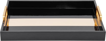 Black Coffee Table Tray, Rustic Wood - 17'' Decorative Serving Tray with Gold Handles for Coffee Table Decor & Ottoman Use Rectangle for Home Decor