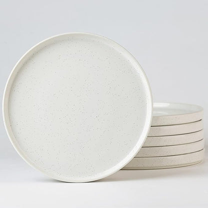 famiware Nebula 6 Pieces Salad Plates Set, 8 inch Dessert Plates, Scratch Resistant, Stoneware Dinnerware, Kitchen Modern Rustic Serving Dishes, White