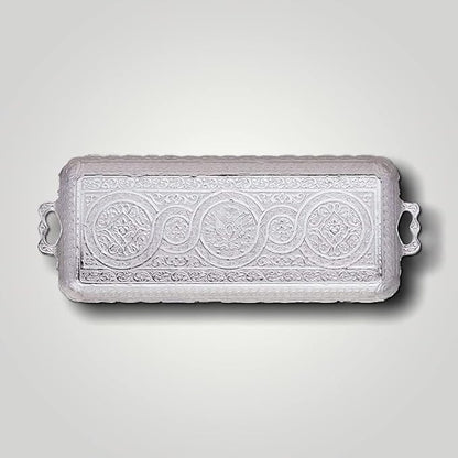 Alisveristime Turkish Ottoman Coffee Tea Beverage Serving Rectangle Tray (Small Tray) (13 INC*5.5 INC) (Silver)