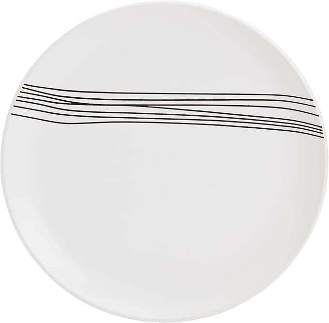 Tabletops Gallery 12-Piece Embossed White Black Striped Stoneware Dinnerware Set of Kitchen Dishes, Round Dinner Salad Plates Cereal Bowls, Service for 4, Skye