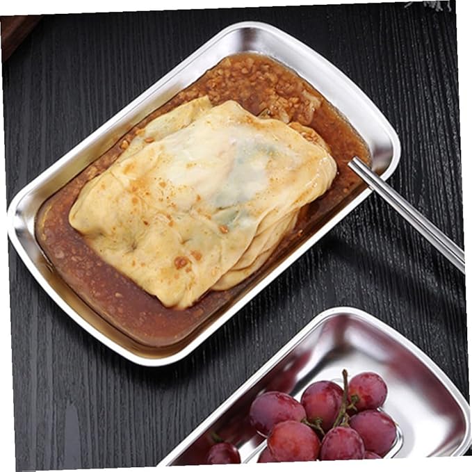 OUNONA Stainless Steel Plate Serving Tray Food Holder Rectangle Snack Plate Easy Clean