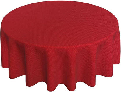 Round Christmas Tablecloth Spill Proof Wrinkle Free Washable Textured Fabric Table Cloth, Faux Linen Table Cover for Xmas, Holiday, Winter, Party, Banquet, Indoor, Outdoor (70 Inch Round, Red)