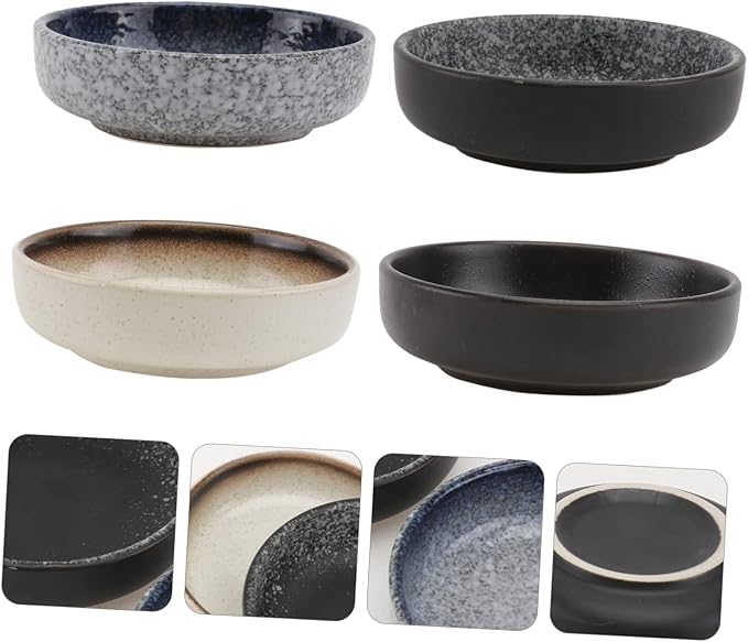 VOSAREA 4pcs Japanese Style Seasoning Plate Lids Ceramic Dishes for Sauce Condiments and Appetizers