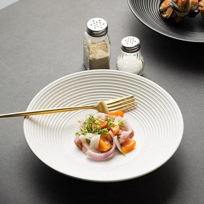Kitchen Plates Round Moon Deep Plate Ceramic Appetizer Pasta Home Salad Large Soup Bowl Restaurant Tableware Western Food Kitchen Restaurant Plates(A,7.5 in)
