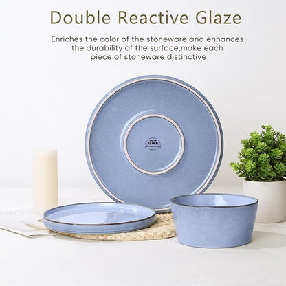 Herogo 24-Piece Stoneware Dinnerware Set for 8, Dinner Plates and Bowls Sets, Double Reactive Glaze Dishware Place Setting for Kitchen, Scratch Resistant, Microwave Safe, Haze Blue