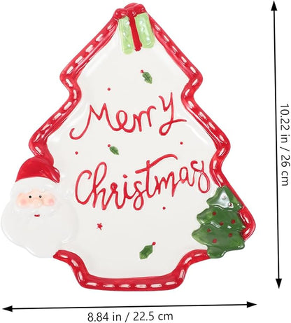 Cabilock Christmas Tree Ceramic Plate Hand-painted Santa Claus Dessert Dish for Condiments Snacks and for Festive Table Settings Medium