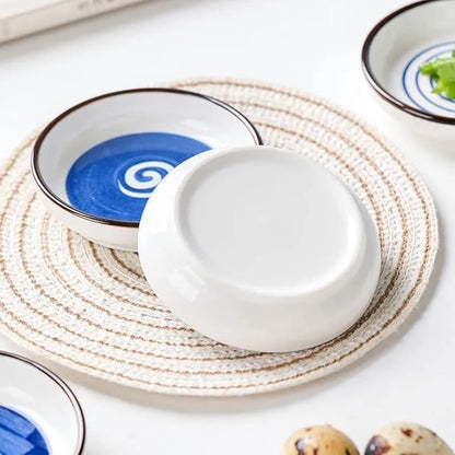 Japanese Retro Ceramic Side Dishes Set of 4, Ceramic Sauce Dipping Bowls Porcelain Side Dish Bowl, 3.54 Inch Mini Seasoning Dish for Ketchup, Sushi, Snack, BBQ and Other Party Supplies