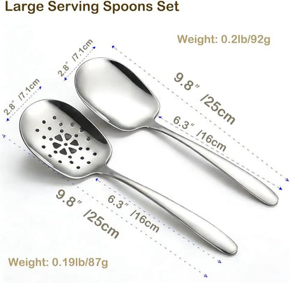 X-Large Serving Spoons Set, 304 Stainless Steel Big Metal Spoons, 9.8 Inch Serving Utensils for Buffet, Catering, Parties, Dishwasher Safe (2-Piece)