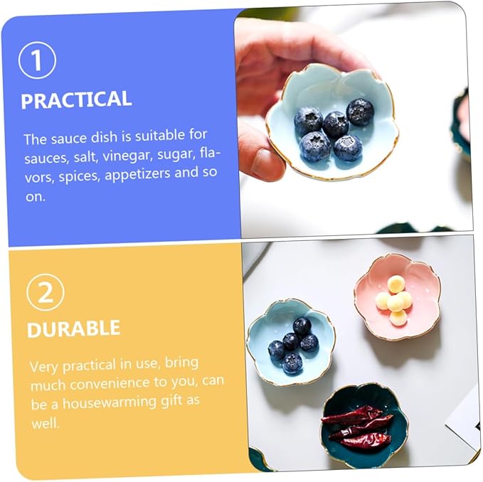 4pcs Ceramic Dipping Sauce Bowls Flower Design Appetizer Plates for Sauces Spices Condiments and Snacks Compact and Stackable Kitchen Essentials