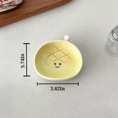 4-Pack Cute Bread-Shaped Ceramic Dipping Bowls, Adorable Mini Sauce Dishes for Soy Sauce,Seasoning, Hot Pot & Sushi, Home Kitchen Tableware Set