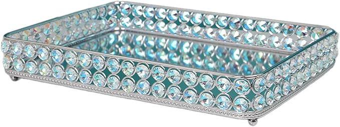 Qianly Vanity Tray Serving Tray Mirror Tray Perfume Tray for Bars Cafes Restaurants Offices, Silver