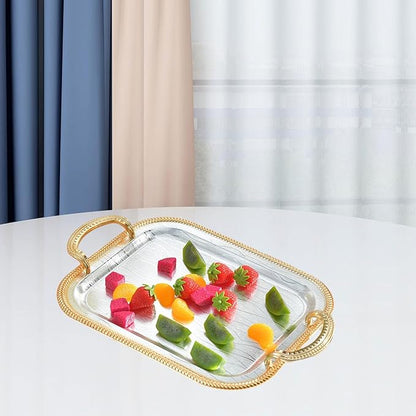 Serving Tray Tea Cup Holder Iron Art Cosmetic Perfume Makeup Display Vanity Tray Decorative Tray for Dressing Room Bathroom, M