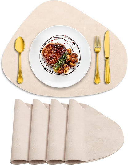 ADRIMER Placemats, Heat Resistant Round Placemats Set of 4 Washable 13 x 17 Inch, Waterproof Table Mats Wipeable for Kitchen, Dining Room Table Christmas Decor, Beige