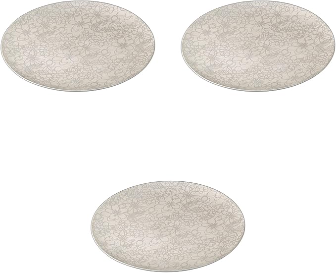 Set of 3 Silver Flower Pattern 22cm Plate [22.5 x 1.5 cm] | Serving Plate Ceramic Setomonohonpo