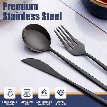 20 Piece Black Silverware Set,Stainless Steel Flatware Cutlery Set Service for 4 Including Forks Spoons Knives,Kitchen Utensil Set,Tableware for Home and Restaurant, Dishwasher Safe